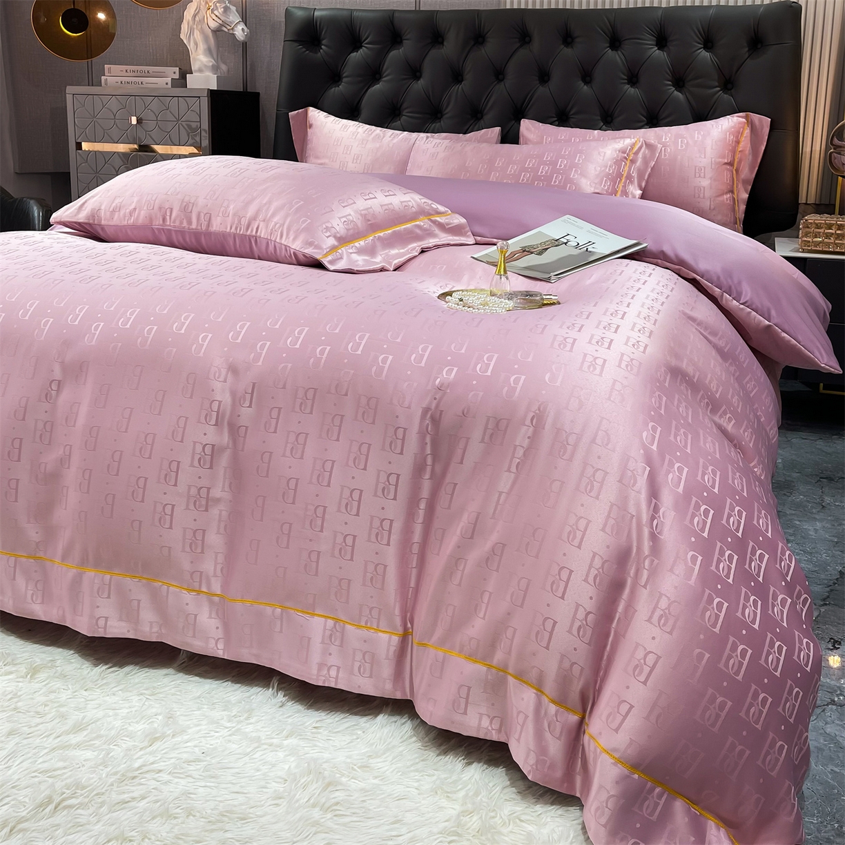 91家纺网 家纺一手货源 找家纺 经年 2026新款60S贡缎提花水洗真丝四件套 巴格莉-玉粉