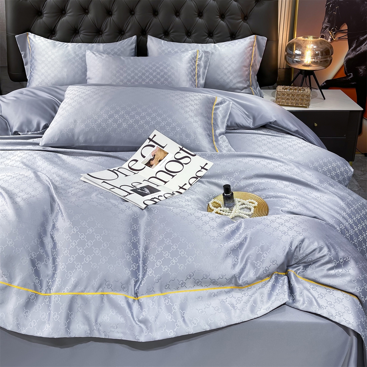 经年 2026新款60S贡缎提花水洗真丝四件套 格调-石灰