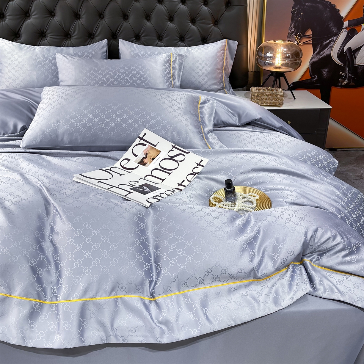 91家纺网 家纺一手货源 找家纺 经年 2026新款60S贡缎提花水洗真丝四件套 格调-石灰