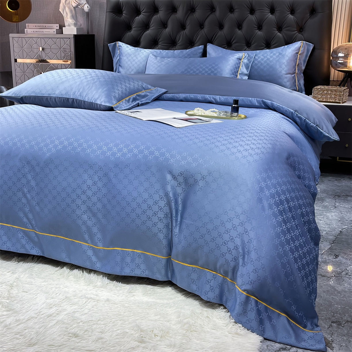 91家纺网 家纺一手货源 找家纺 经年 2026新款60S贡缎提花水洗真丝四件套 格调-艳兰