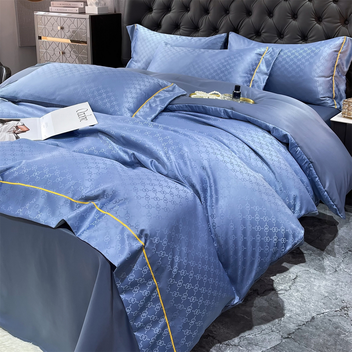 91家纺网 家纺一手货源 找家纺 经年 2026新款60S贡缎提花水洗真丝四件套 格调-艳兰