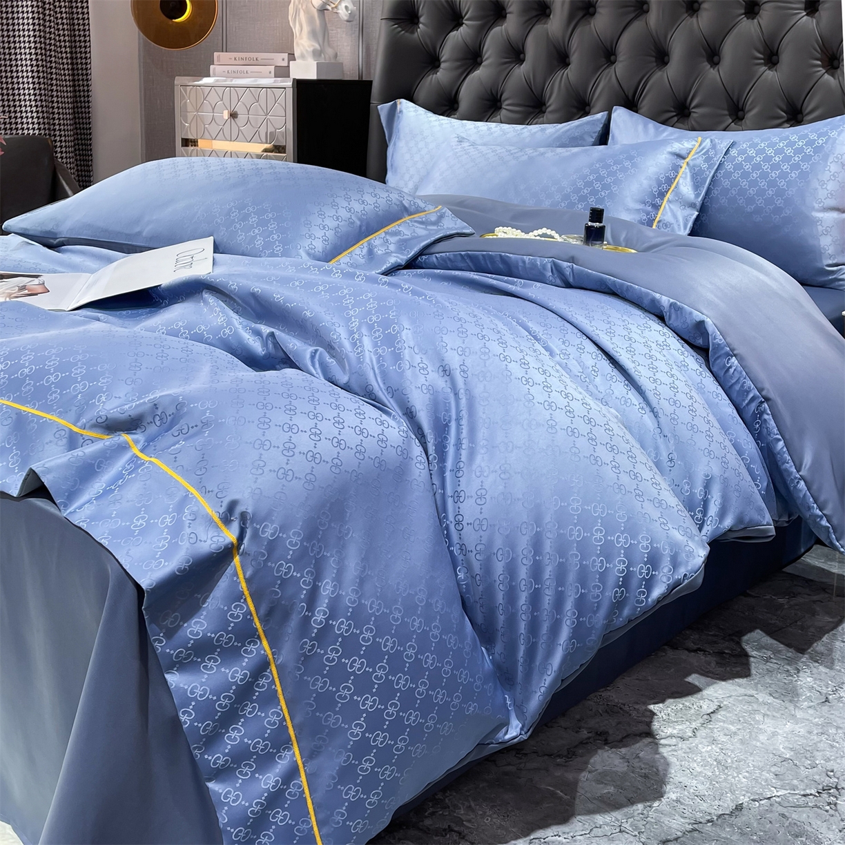 91家纺网 家纺一手货源 找家纺 经年 2026新款60S贡缎提花水洗真丝四件套 格调-艳兰