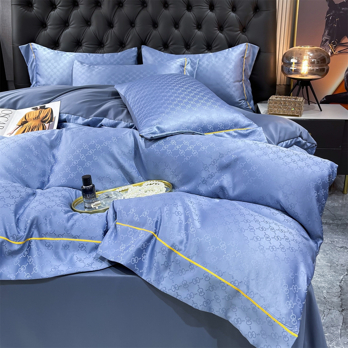 91家纺网 家纺一手货源 找家纺 经年 2026新款60S贡缎提花水洗真丝四件套 格调-艳兰