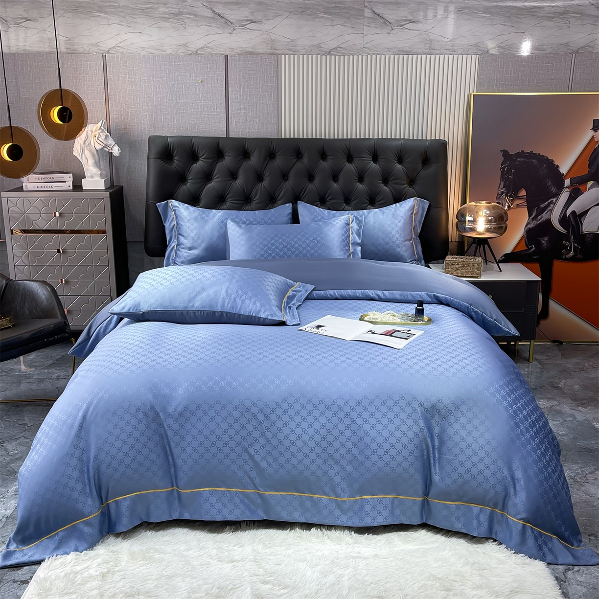 91家纺网 家纺一手货源 找家纺 经年 2026新款60S贡缎提花水洗真丝四件套 格调-艳兰