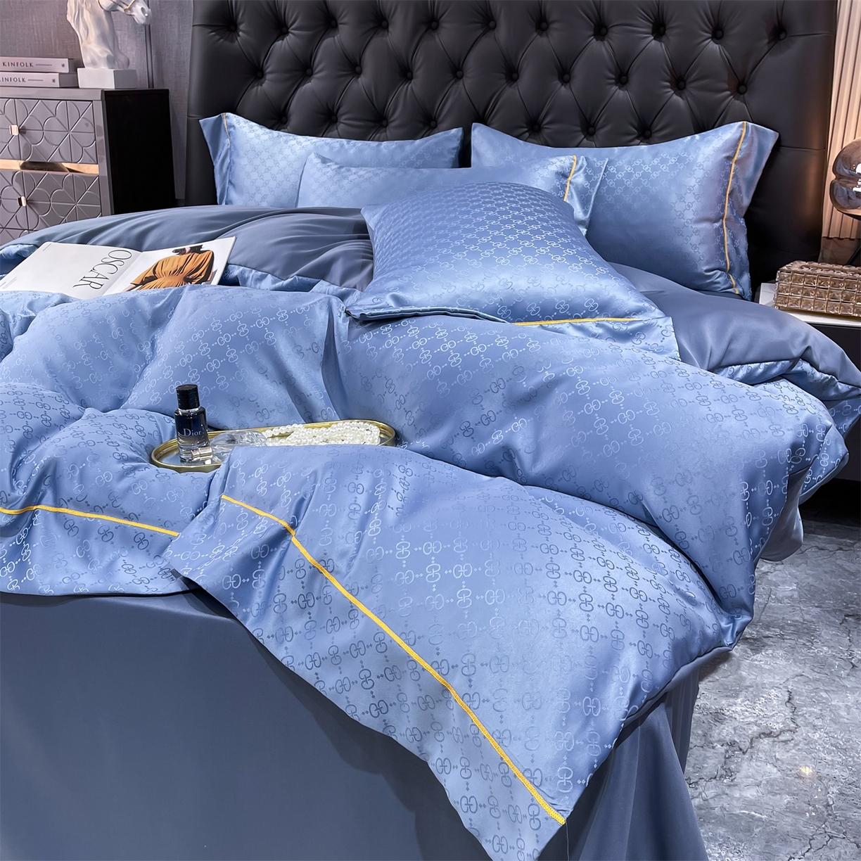 91家纺网 家纺一手货源 找家纺 经年 2026新款60S贡缎提花水洗真丝四件套 格调-艳兰