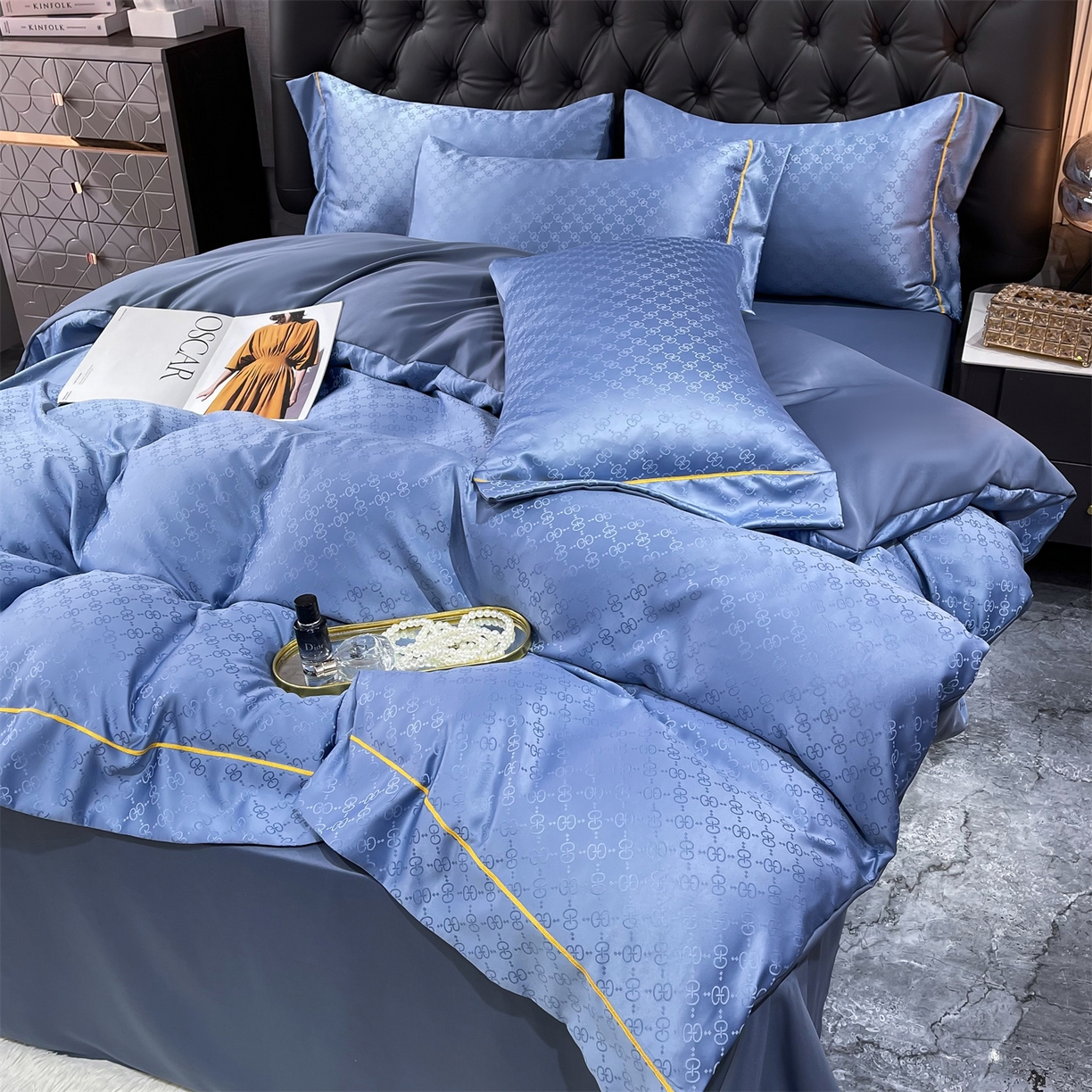 91家纺网 家纺一手货源 找家纺 经年 2026新款60S贡缎提花水洗真丝四件套 格调-艳兰