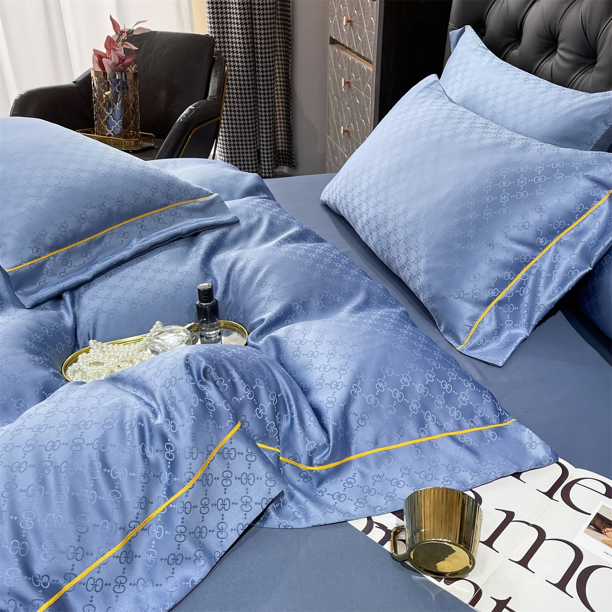 91家纺网 家纺一手货源 找家纺 经年 2026新款60S贡缎提花水洗真丝四件套 格调-艳兰