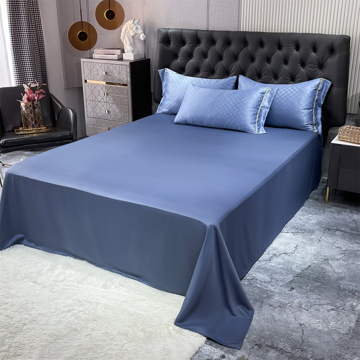 91家纺网 家纺一手货源 找家纺 经年 2026新款60S贡缎提花水洗真丝四件套 格调-艳兰