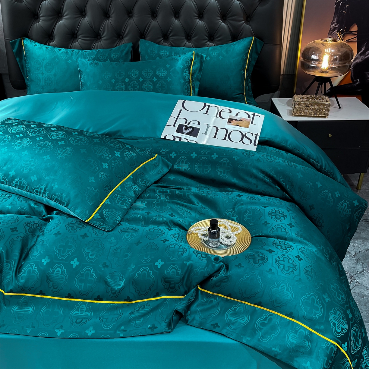 经年 2026新款60S贡缎提花水洗真丝四件套 赛琳-时尚绿