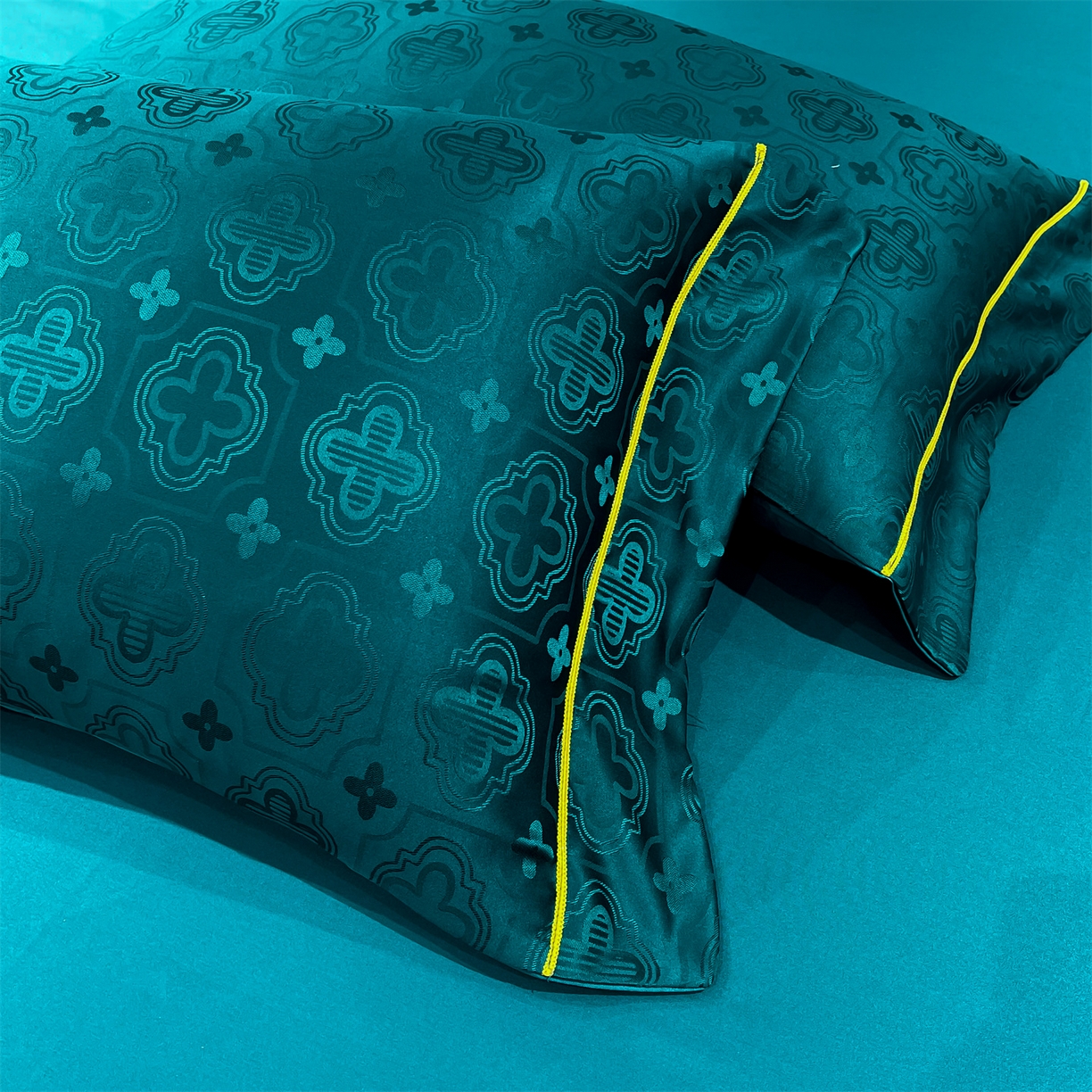 91家纺网 家纺一手货源 找家纺 经年 2026新款60S贡缎提花水洗真丝四件套 赛琳-时尚绿