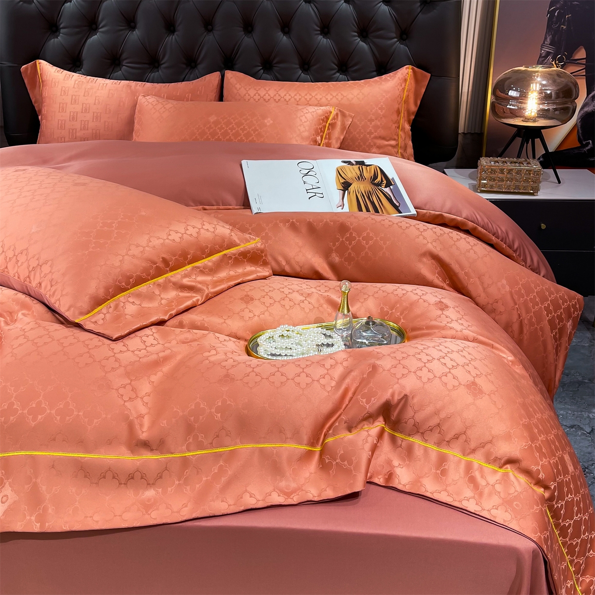 经年 2026新款60S贡缎提花水洗真丝四件套 香瑾-艾玛橙