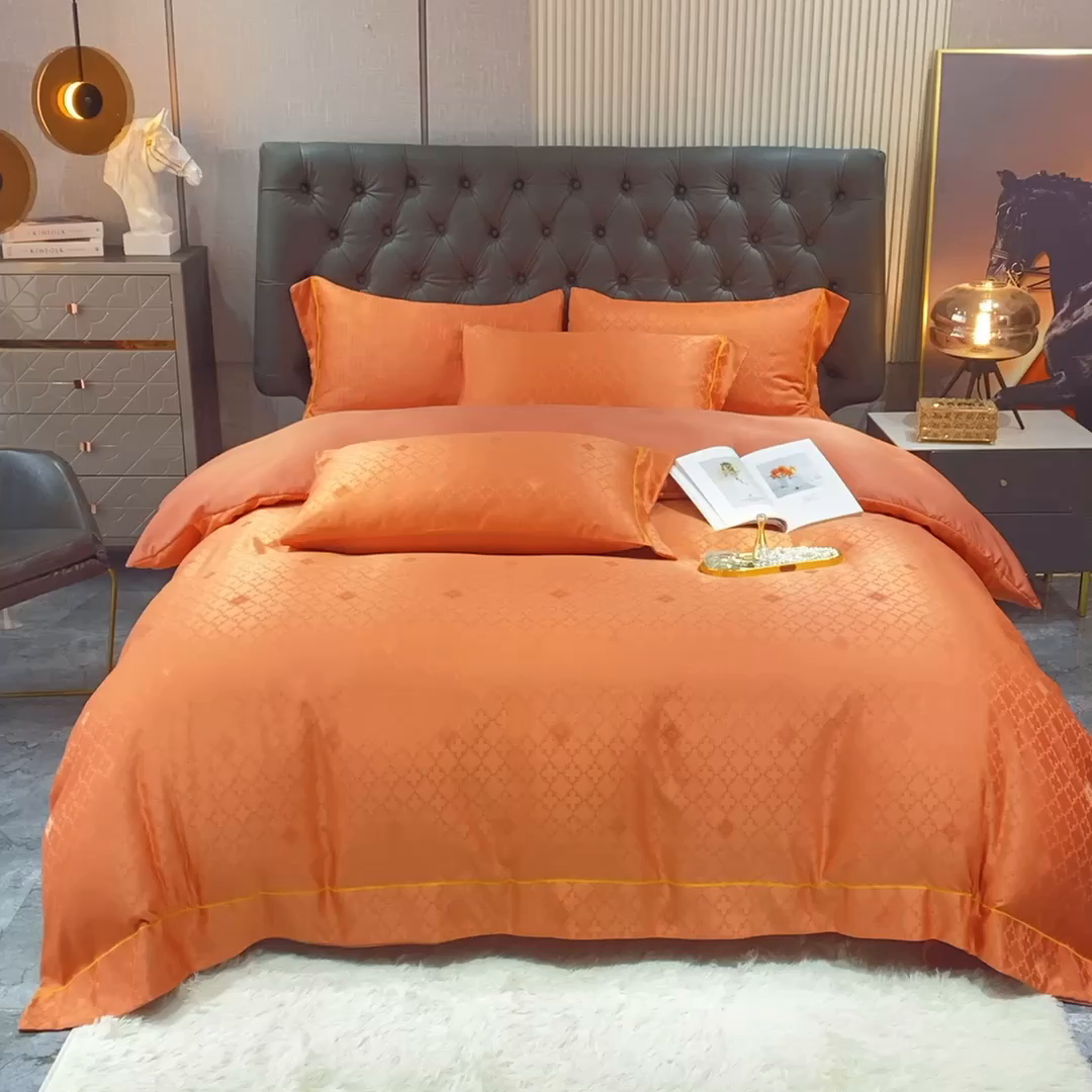 91家纺网 家纺一手货源 找家纺 经年 2026新款60S贡缎提花水洗真丝四件套 香瑾-艾玛橙