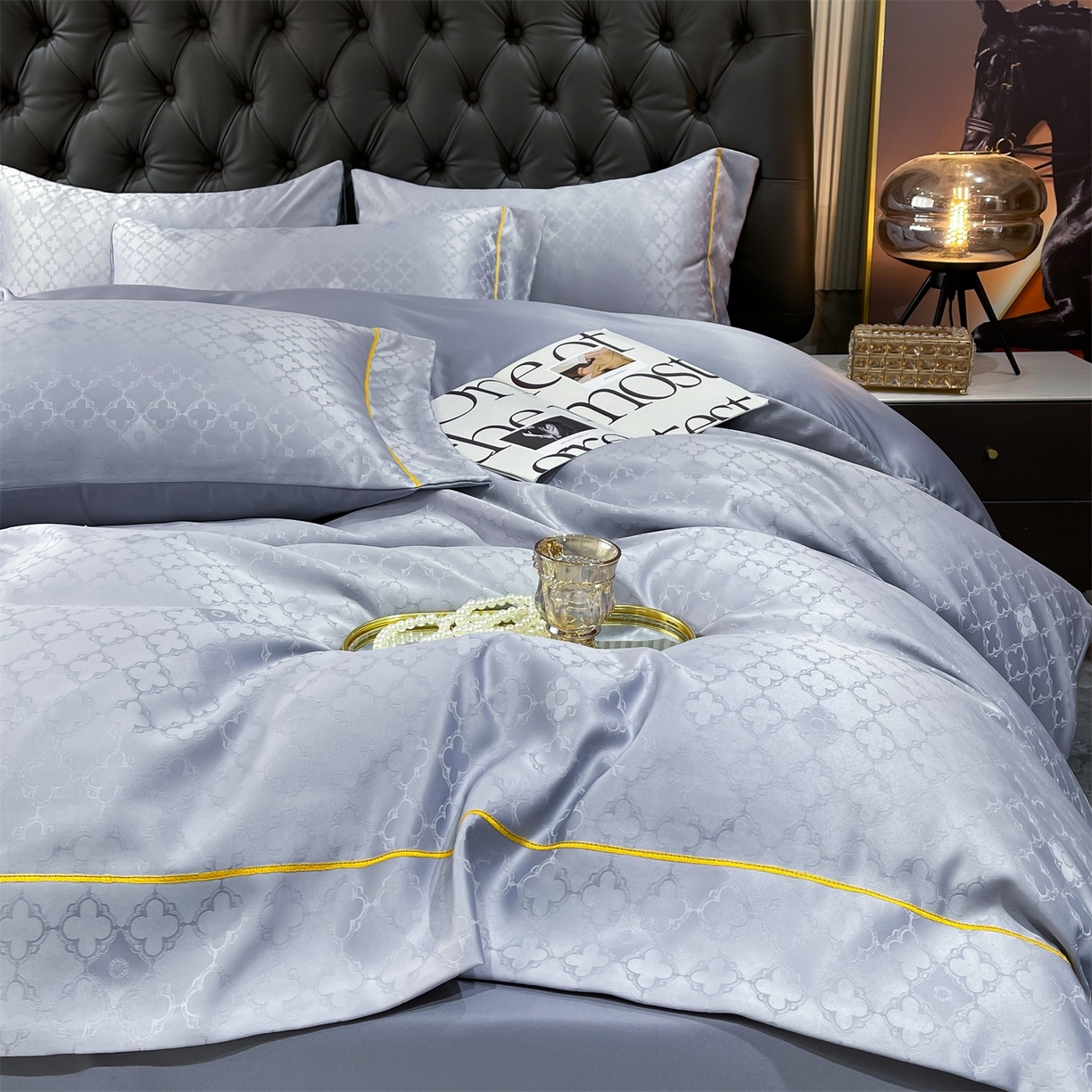 经年 2026新款60S贡缎提花水洗真丝四件套 香瑾-石灰