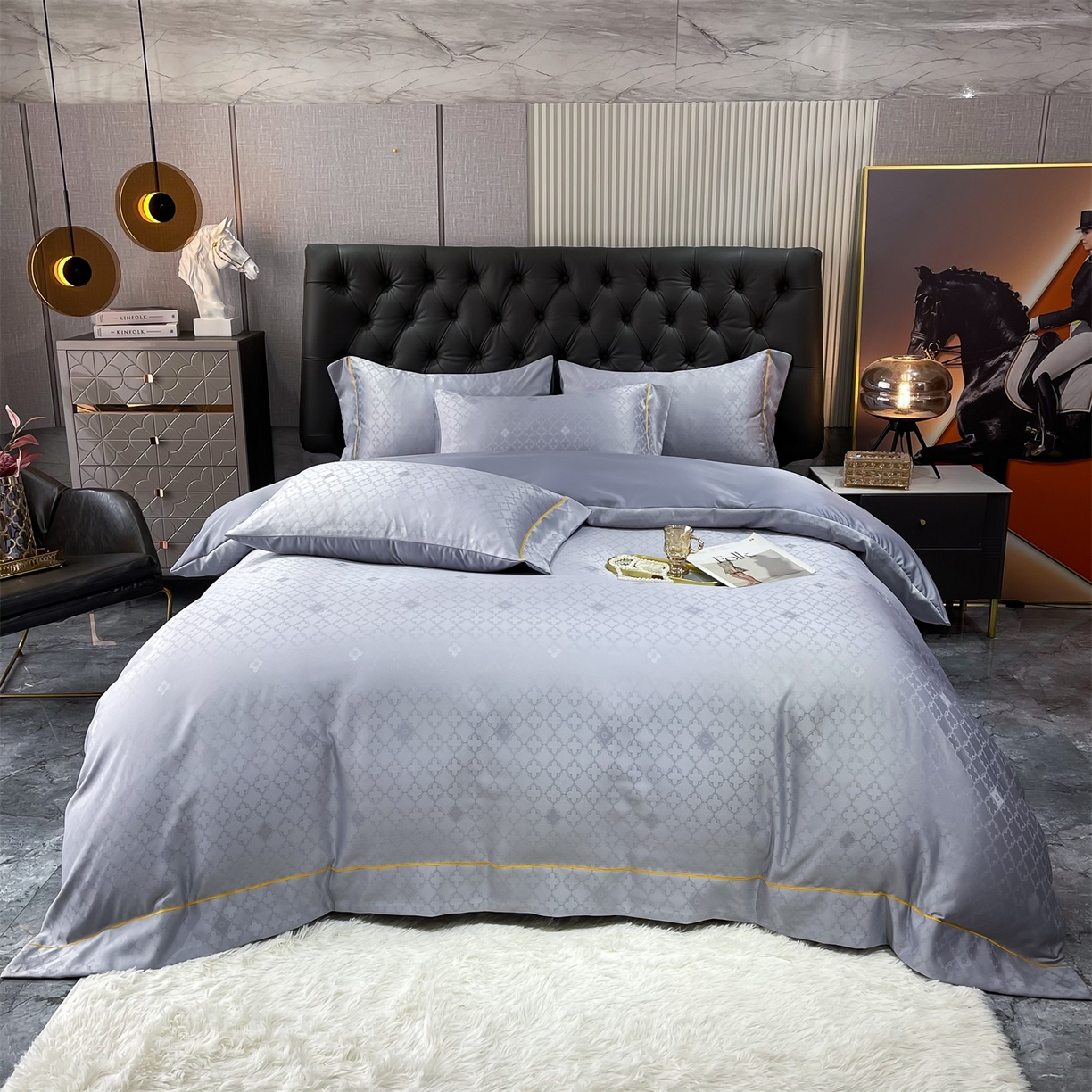 91家纺网 家纺一手货源 找家纺 经年 2026新款60S贡缎提花水洗真丝四件套 香瑾-石灰