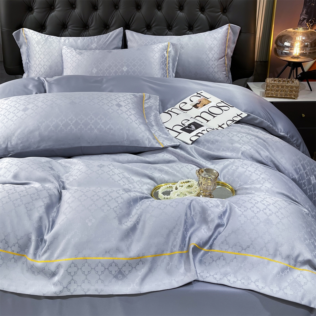 91家纺网 家纺一手货源 找家纺 经年 2026新款60S贡缎提花水洗真丝四件套 香瑾-石灰