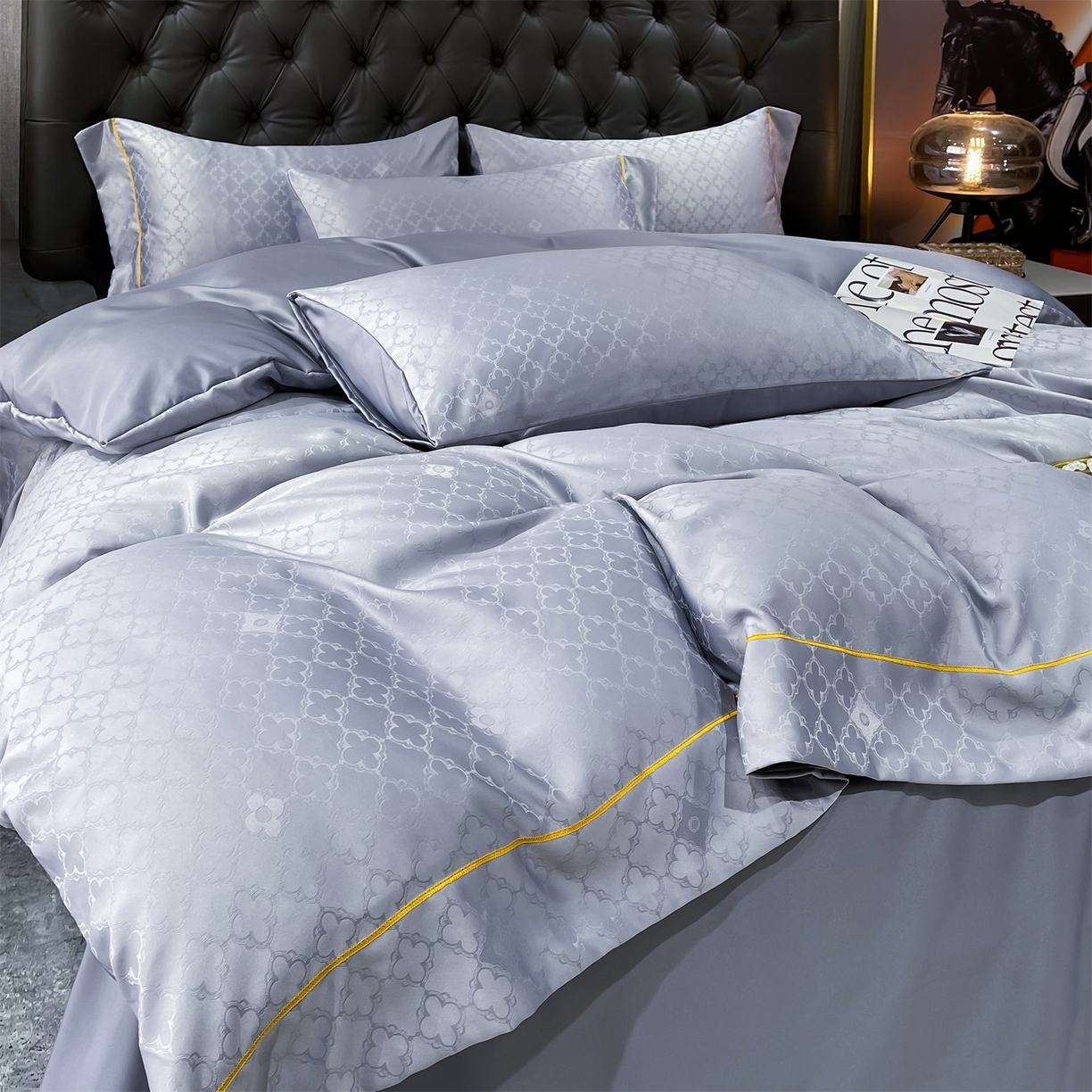 91家纺网 家纺一手货源 找家纺 经年 2026新款60S贡缎提花水洗真丝四件套 香瑾-石灰