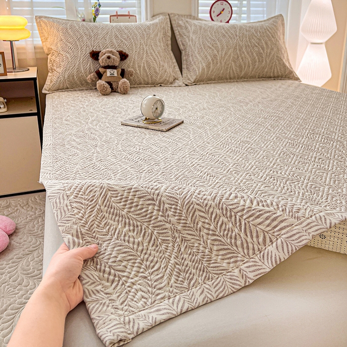 忆生活家纺 2026新款A类全棉老粗布软凉席夹棉床盖可机洗 海草