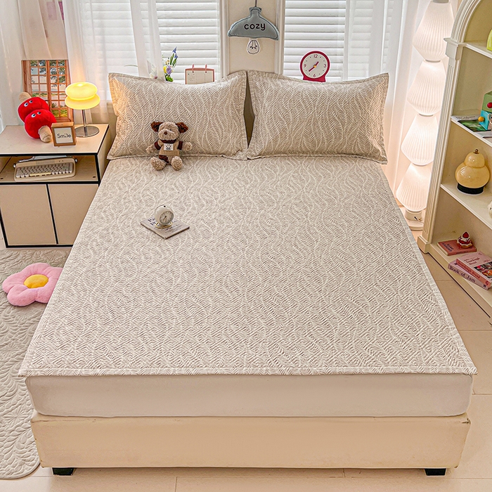 91家纺网 家纺一手货源 找家纺 忆生活家纺 2026新款A类全棉老粗布软凉席夹棉床盖可机洗 海草