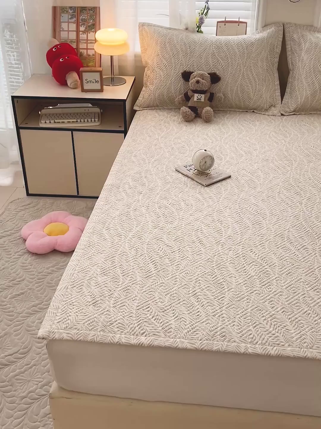 91家纺网 家纺一手货源 找家纺 忆生活家纺 2026新款A类全棉老粗布软凉席夹棉床盖可机洗 海草