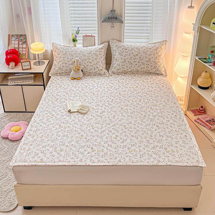 91家纺网 家纺一手货源 找家纺 忆生活家纺 2026新款A类全棉老粗布软凉席夹棉床盖可机洗 鸭鸭春游