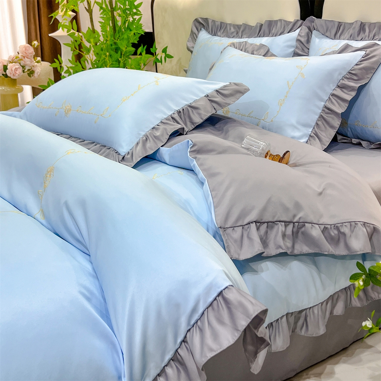 经年 2026新款水洗真丝韩版四件套 一世-蓝灰