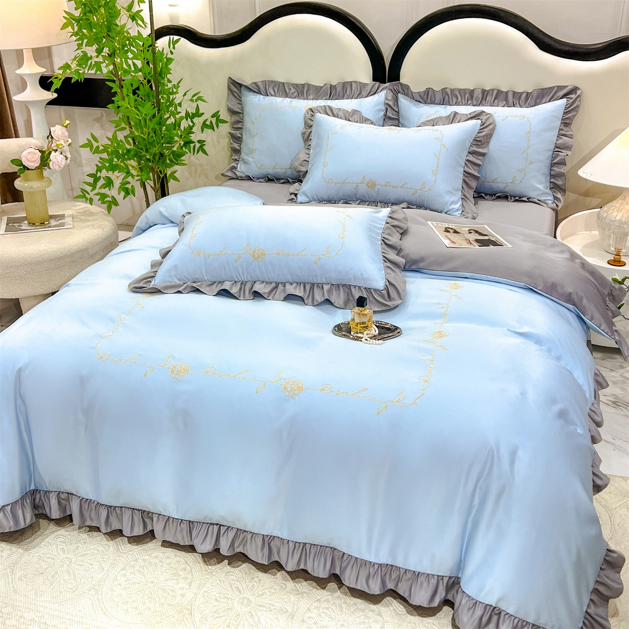 91家纺网 家纺一手货源 找家纺 经年 2026新款水洗真丝韩版四件套 一世-蓝灰