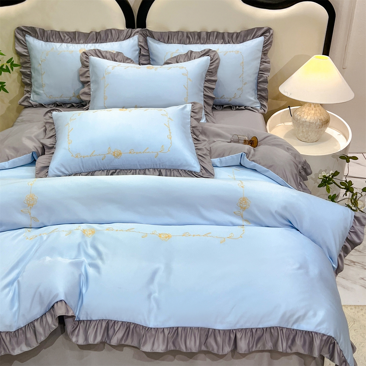 91家纺网 家纺一手货源 找家纺 经年 2026新款水洗真丝韩版四件套 一世-蓝灰