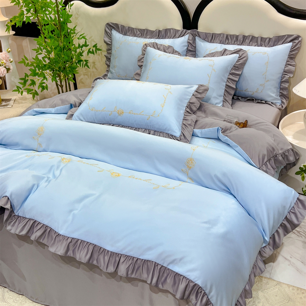 91家纺网 家纺一手货源 找家纺 经年 2026新款水洗真丝韩版四件套 一世-蓝灰