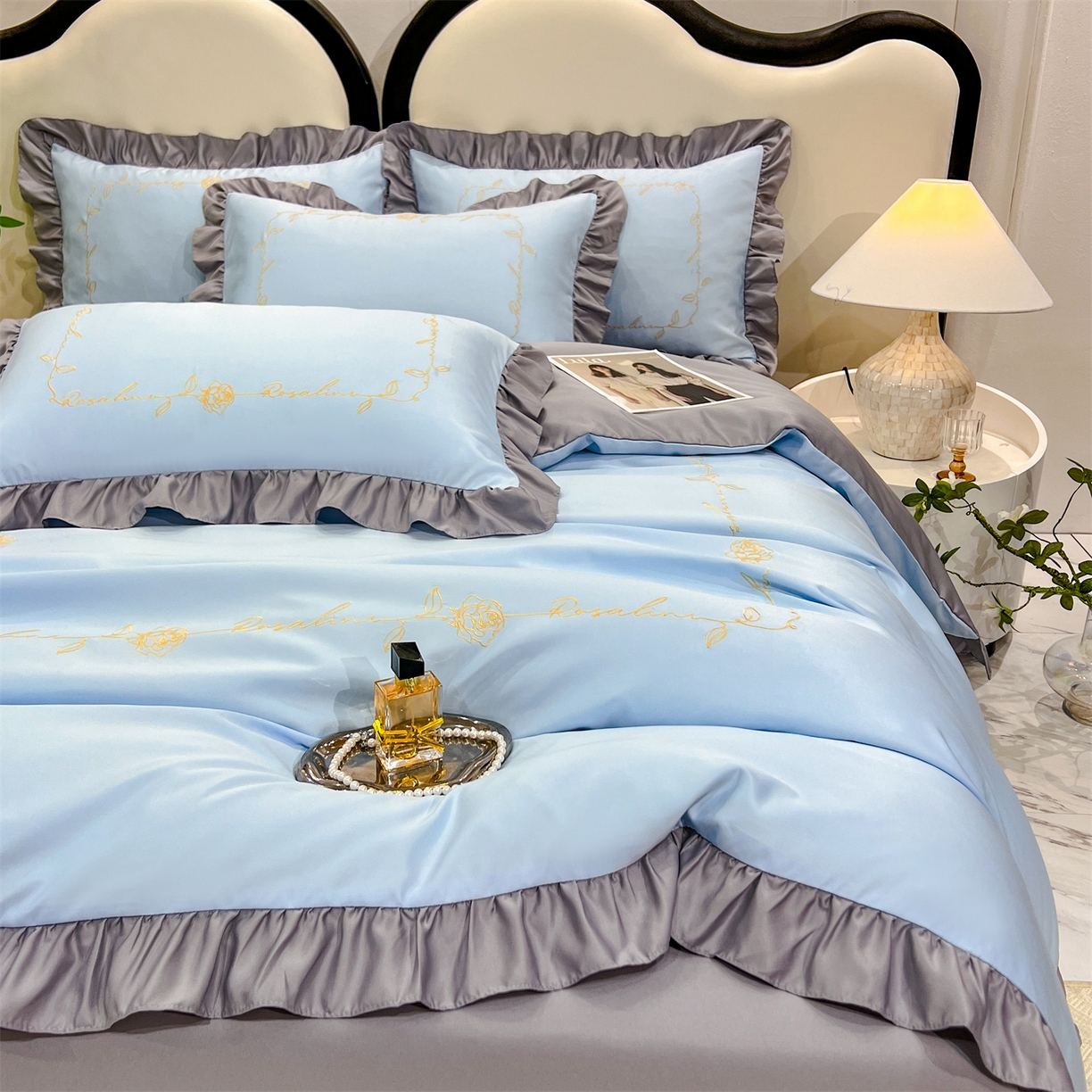 91家纺网 家纺一手货源 找家纺 经年 2026新款水洗真丝韩版四件套 一世-蓝灰