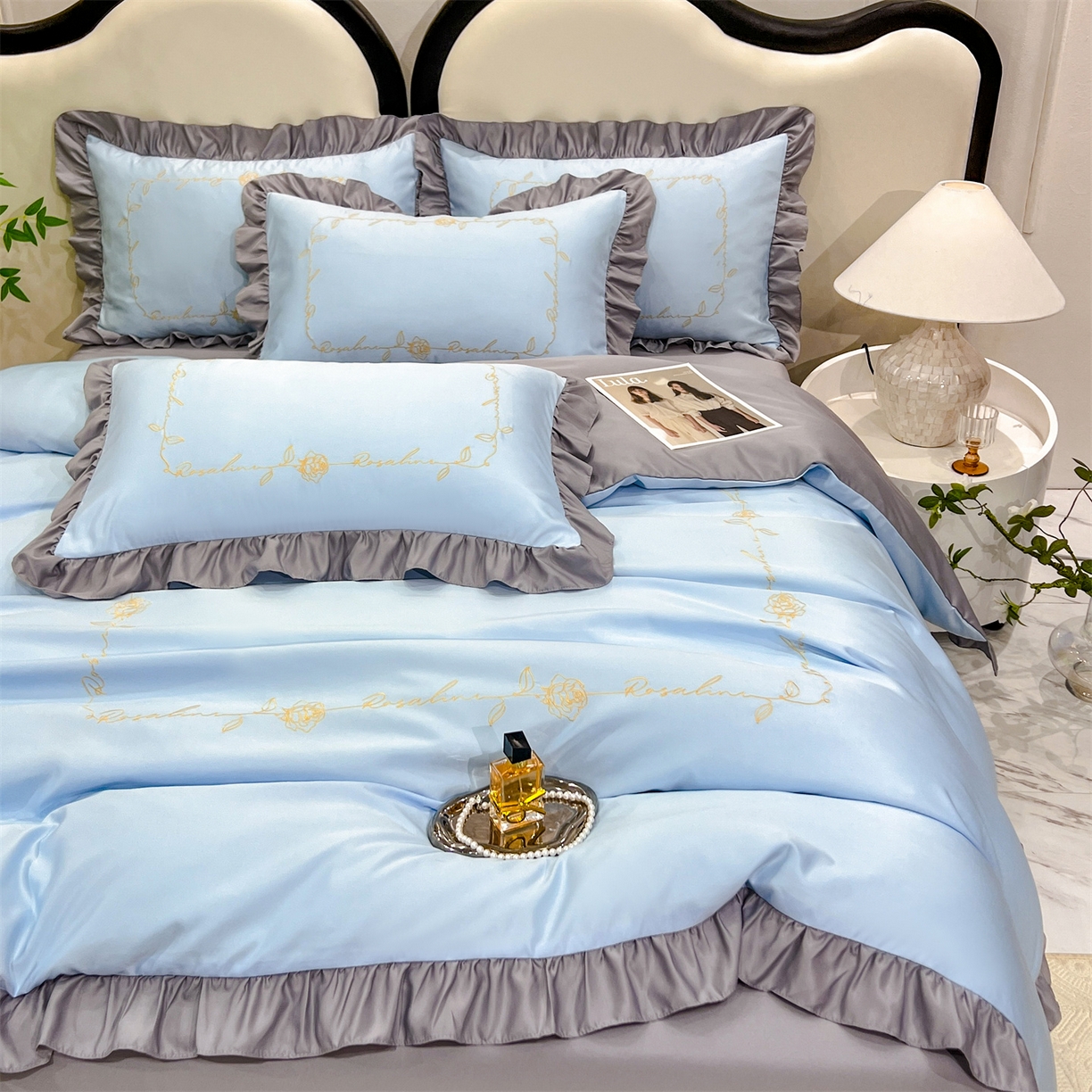 91家纺网 家纺一手货源 找家纺 经年 2026新款水洗真丝韩版四件套 一世-蓝灰