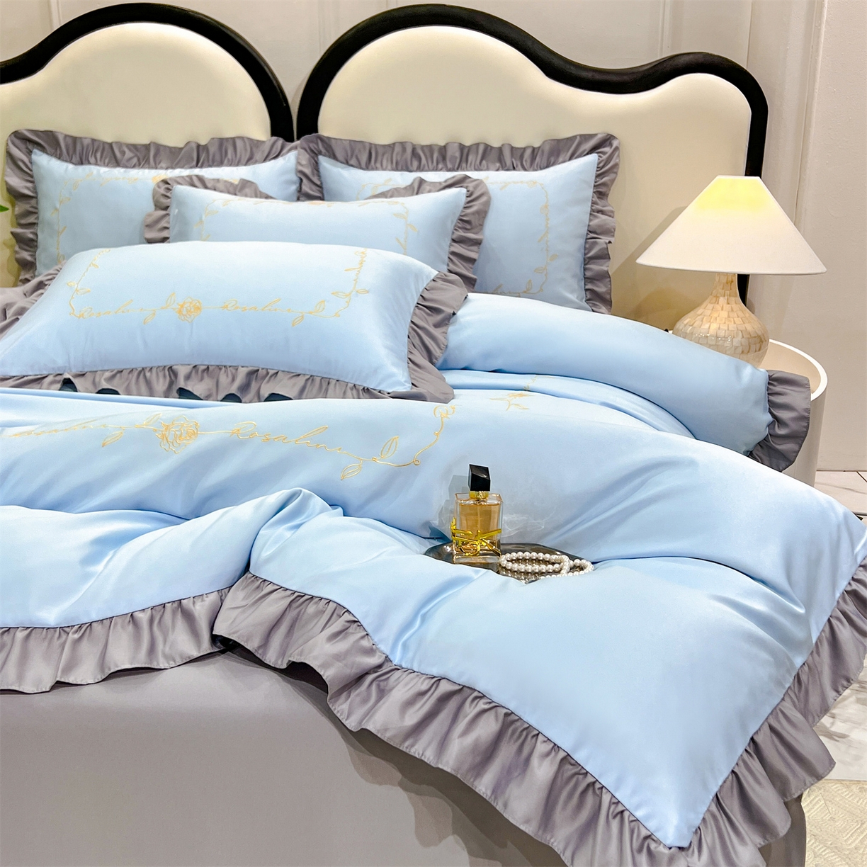 91家纺网 家纺一手货源 找家纺 经年 2026新款水洗真丝韩版四件套 一世-蓝灰