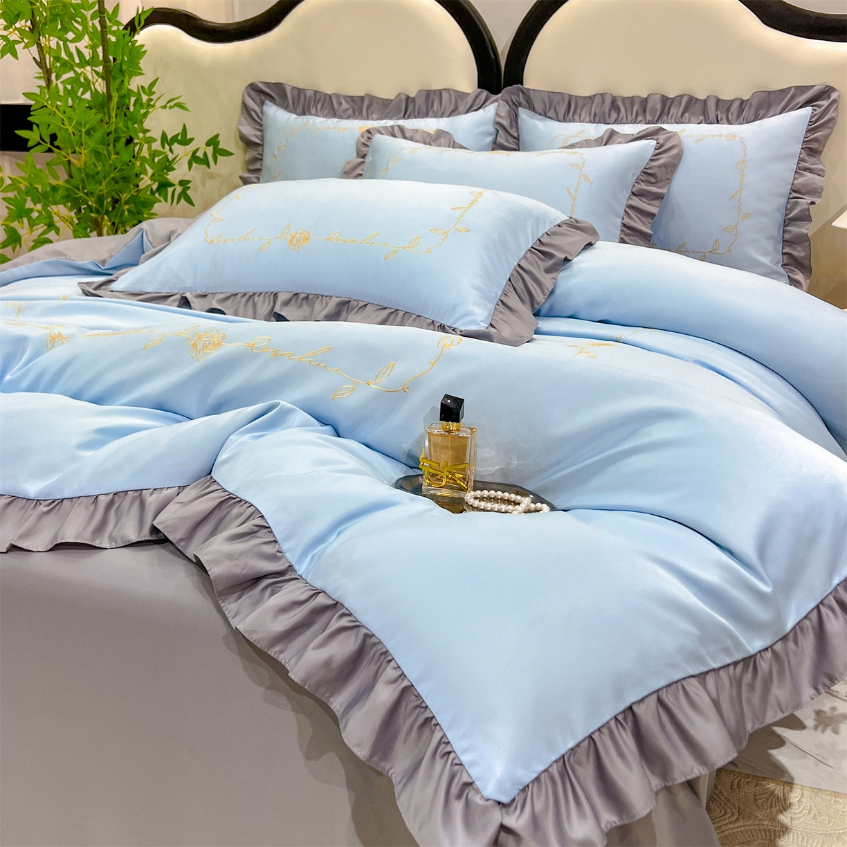 91家纺网 家纺一手货源 找家纺 经年 2026新款水洗真丝韩版四件套 一世-蓝灰