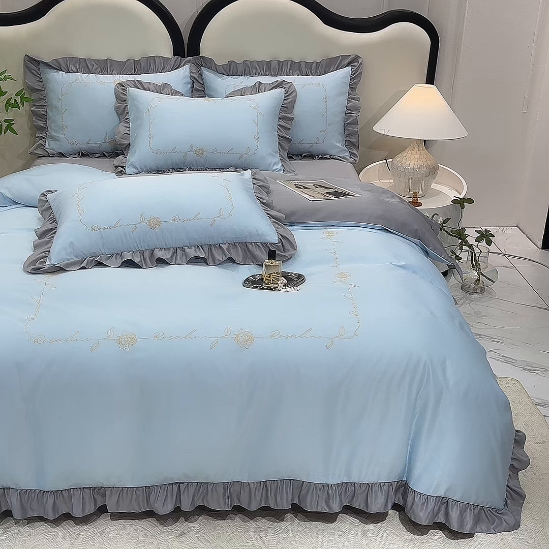 91家纺网 家纺一手货源 找家纺 经年 2026新款水洗真丝韩版四件套 一世-蓝灰