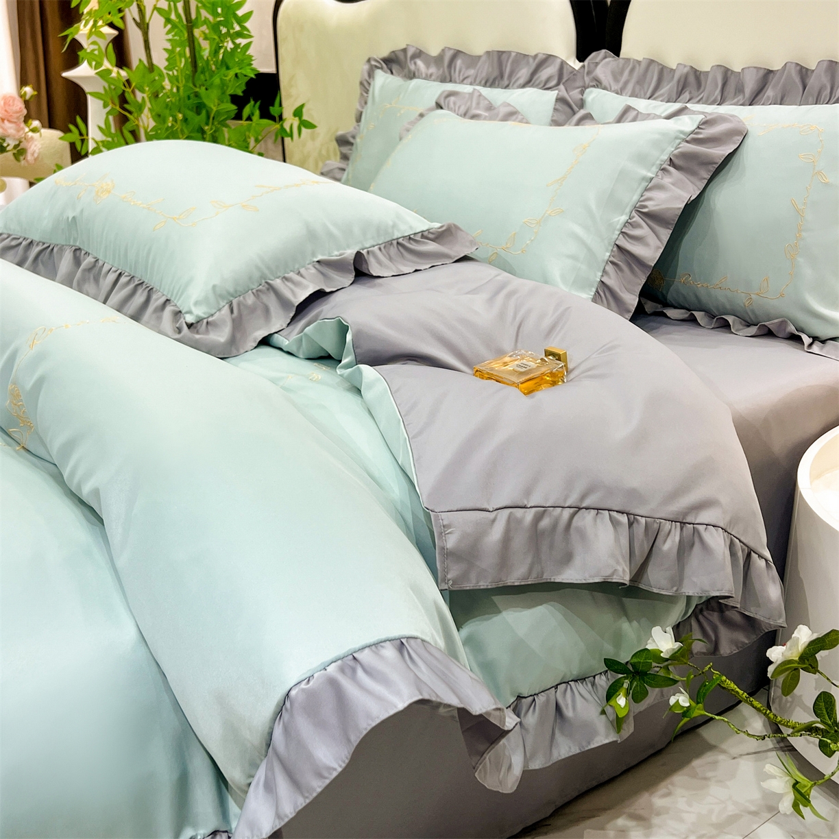 经年 2026新款水洗真丝韩版四件套 一世-抹茶浅灰