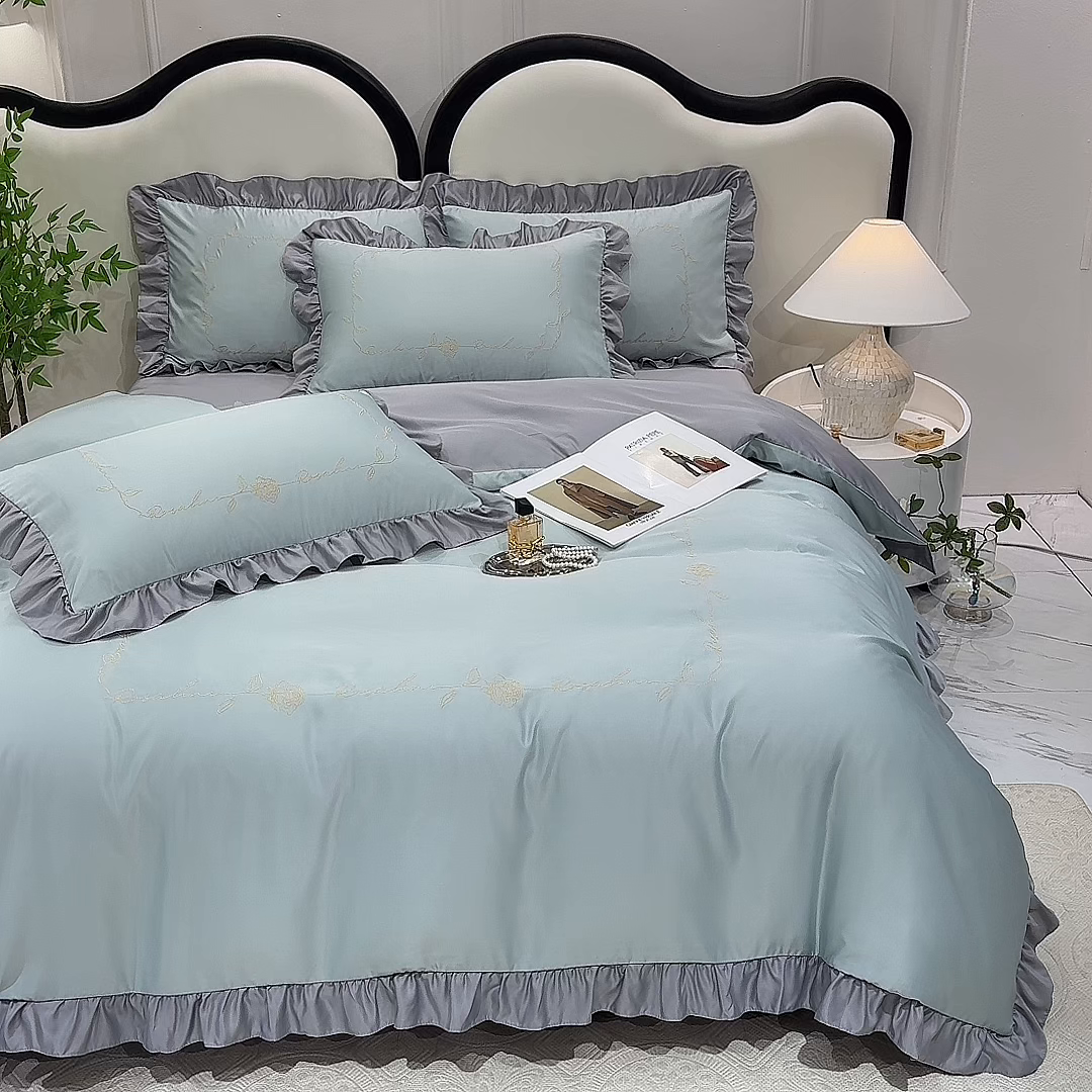 91家纺网 家纺一手货源 找家纺 经年 2026新款水洗真丝韩版四件套 一世-抹茶浅灰