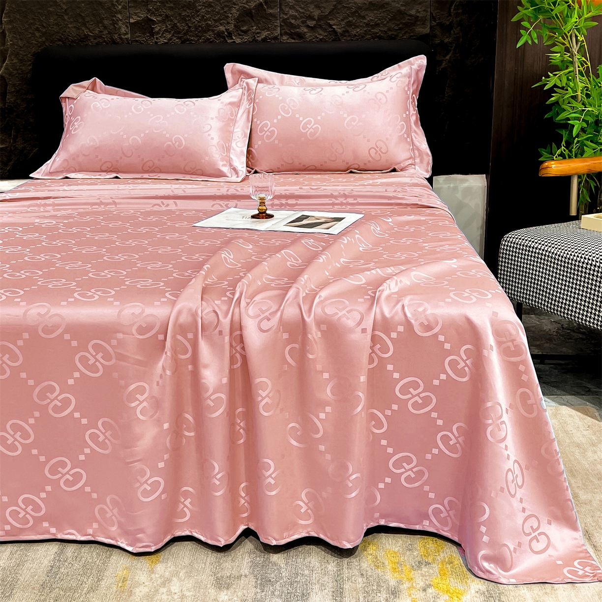 91家纺网 家纺一手货源 找家纺 经年 2026新款水洗真丝提花床单单床单床单单件 洛克-粉玉