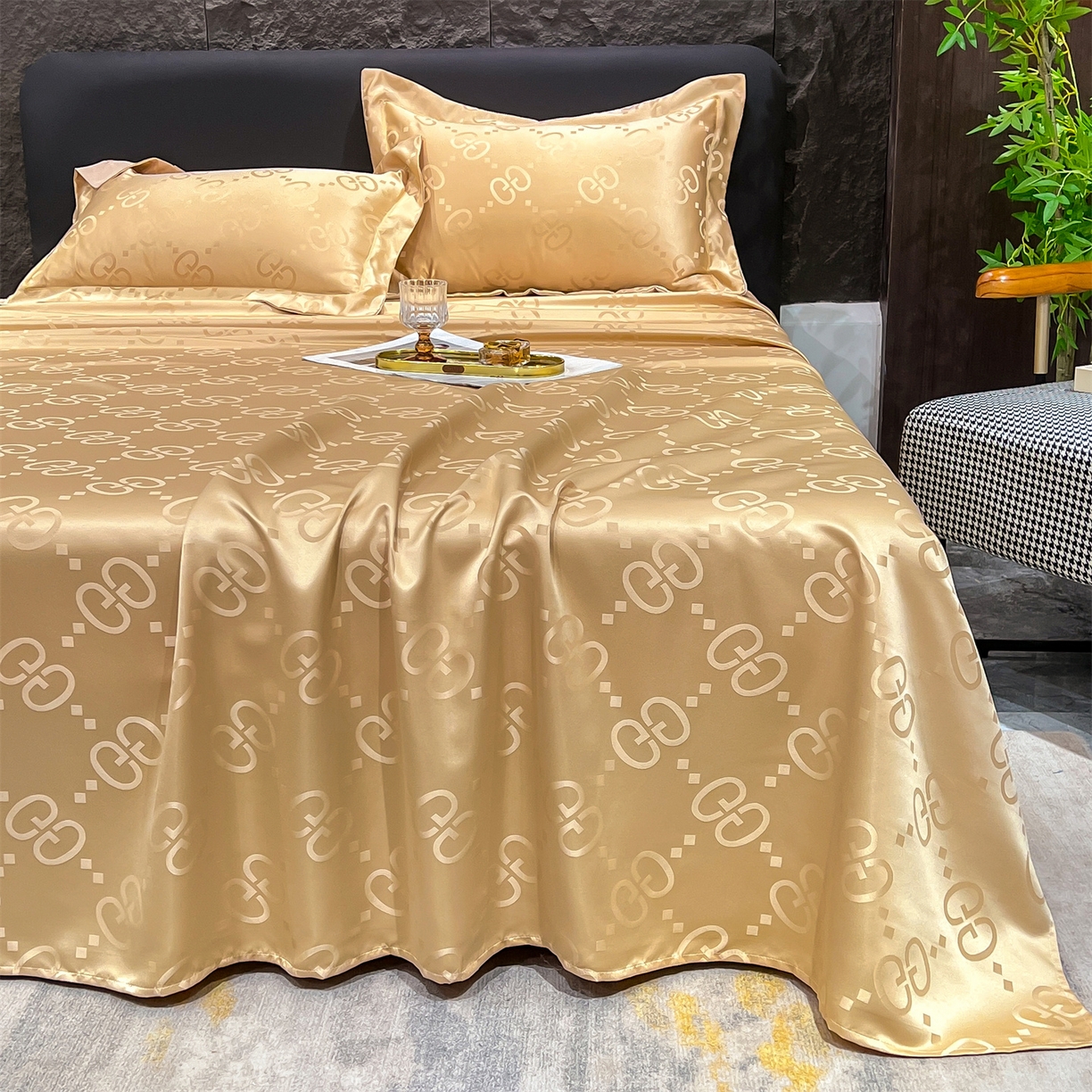 91家纺网 家纺一手货源 找家纺 经年 2026新款水洗真丝提花床单单床单床单单件 洛克-香槟