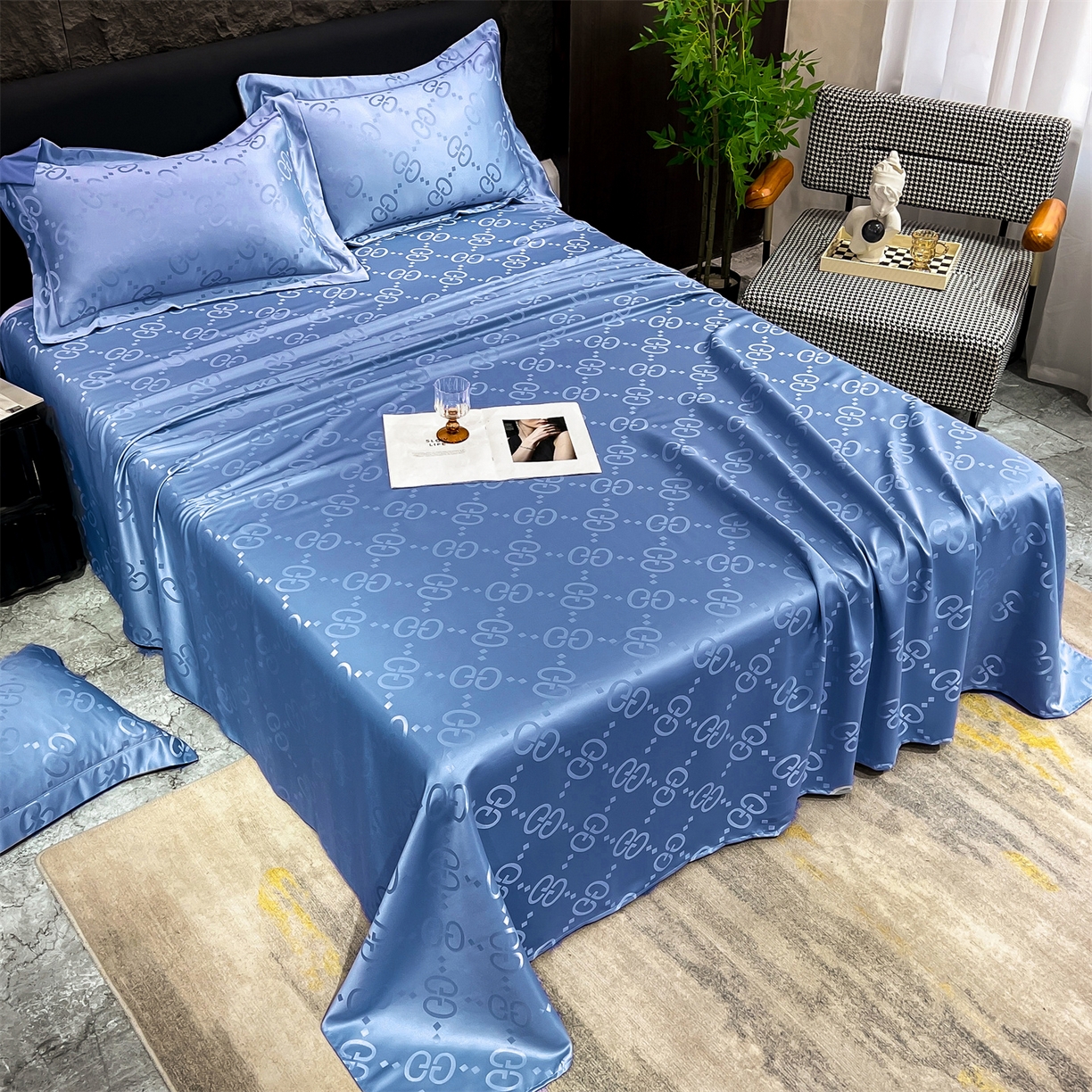 91家纺网 家纺一手货源 找家纺 经年 2026新款水洗真丝提花床单单床单床单单件 洛克-宝蓝