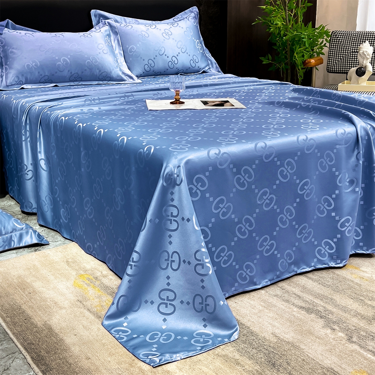 91家纺网 家纺一手货源 找家纺 经年 2026新款水洗真丝提花床单单床单床单单件 洛克-宝蓝