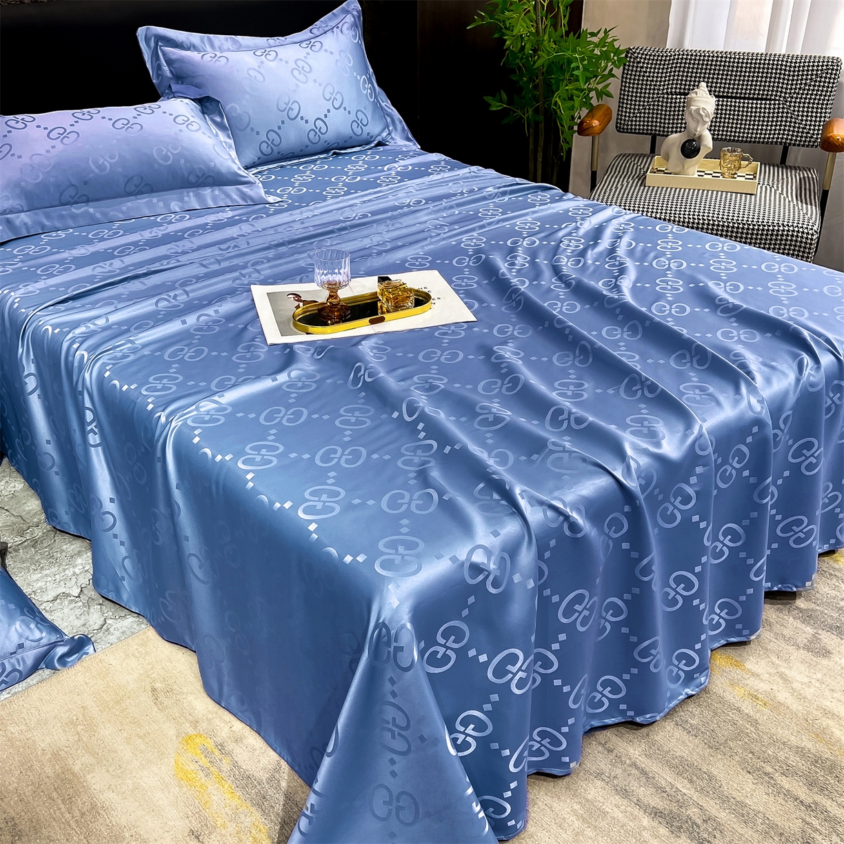 91家纺网 家纺一手货源 找家纺 经年 2026新款水洗真丝提花床单单床单床单单件 洛克-宝蓝