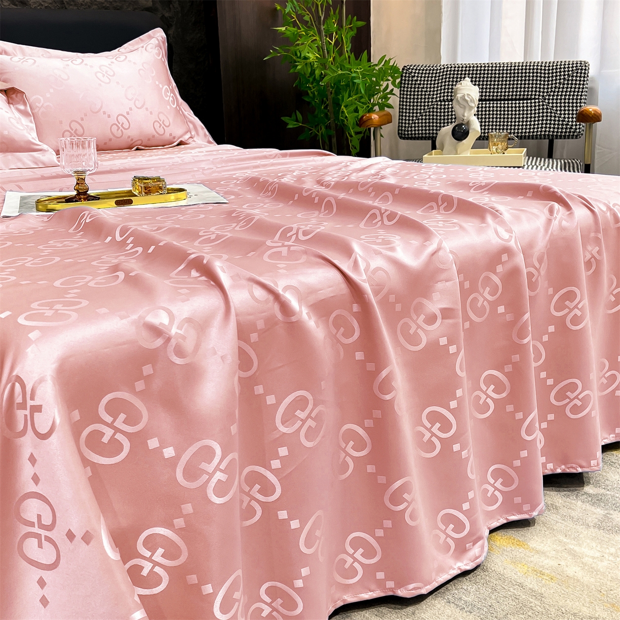 91家纺网 家纺一手货源 找家纺 经年 2026新款水洗真丝提花床单单床单床单单件 洛克-粉玉