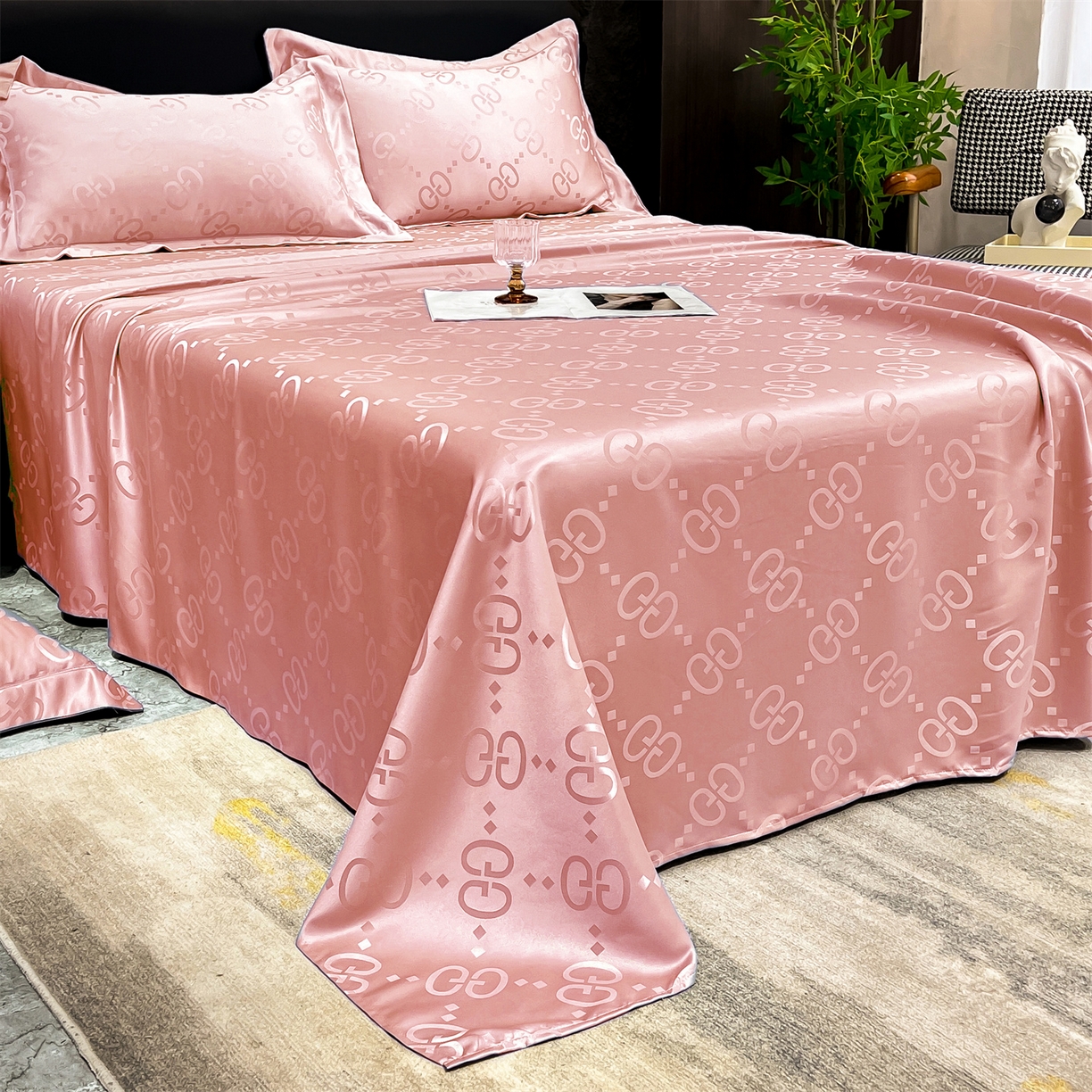 91家纺网 家纺一手货源 找家纺 经年 2026新款水洗真丝提花床单单床单床单单件 洛克-粉玉