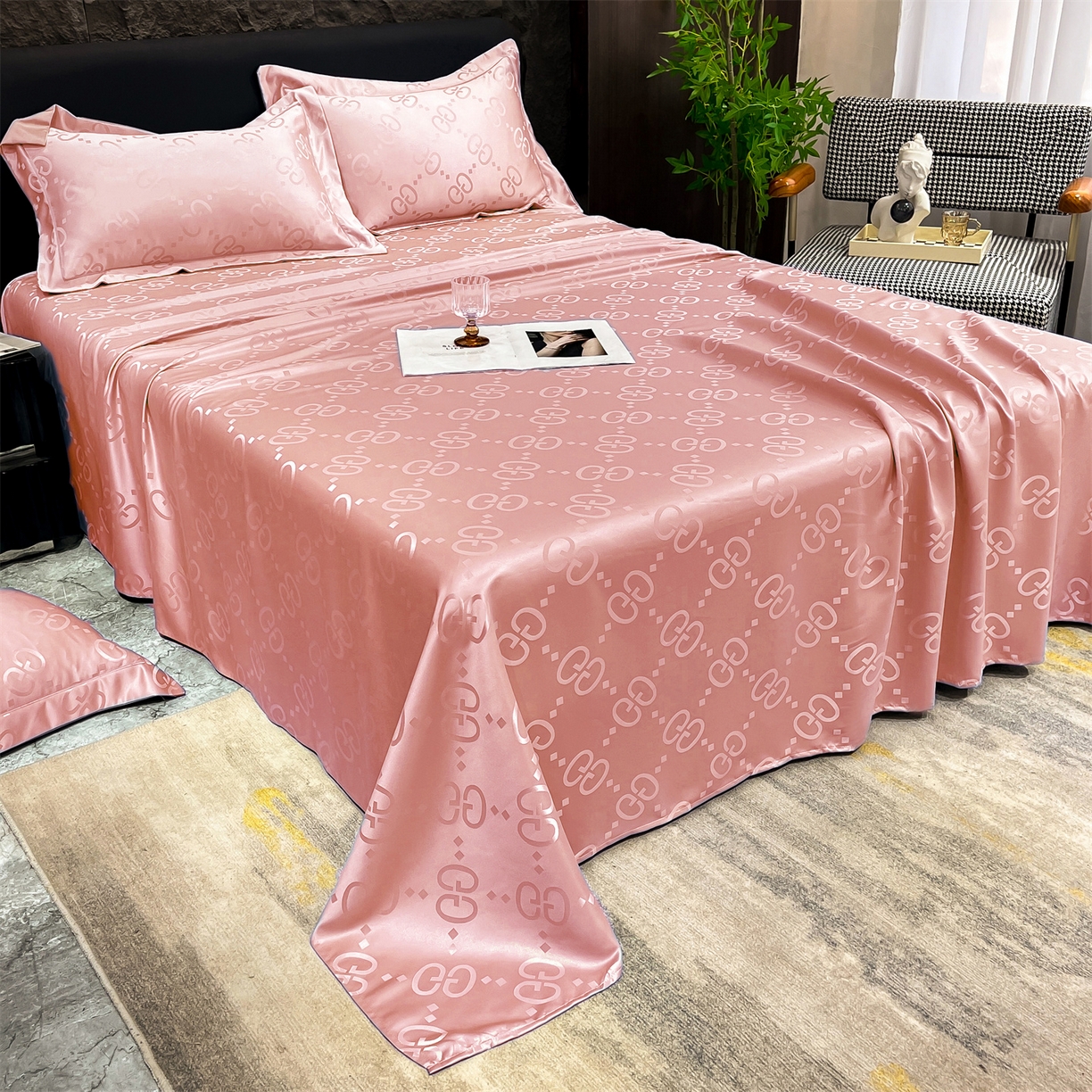 91家纺网 家纺一手货源 找家纺 经年 2026新款水洗真丝提花床单单床单床单单件 洛克-粉玉