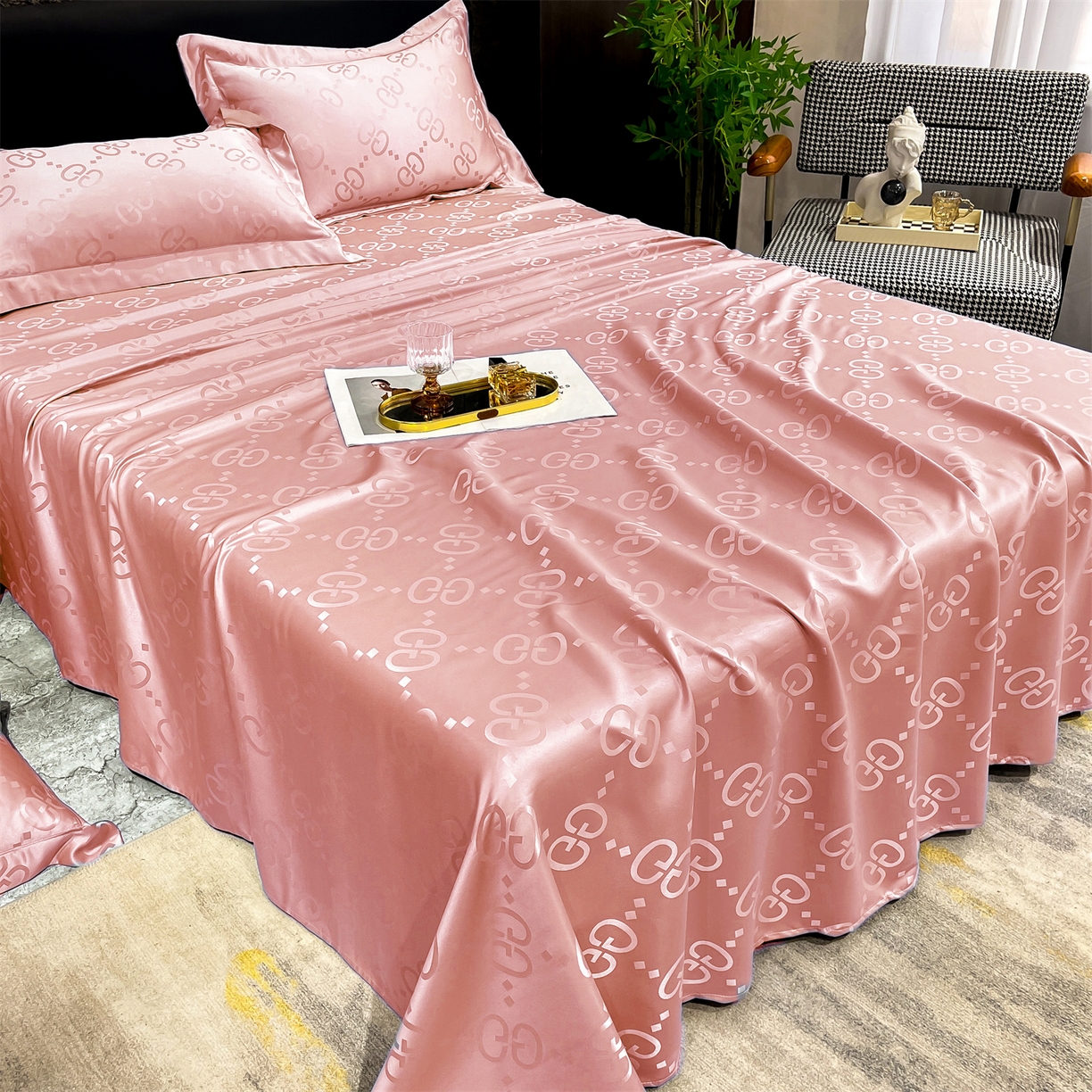 91家纺网 家纺一手货源 找家纺 经年 2026新款水洗真丝提花床单单床单床单单件 洛克-粉玉