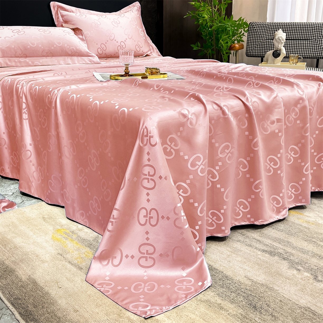 91家纺网 家纺一手货源 找家纺 经年 2026新款水洗真丝提花床单单床单床单单件 洛克-粉玉