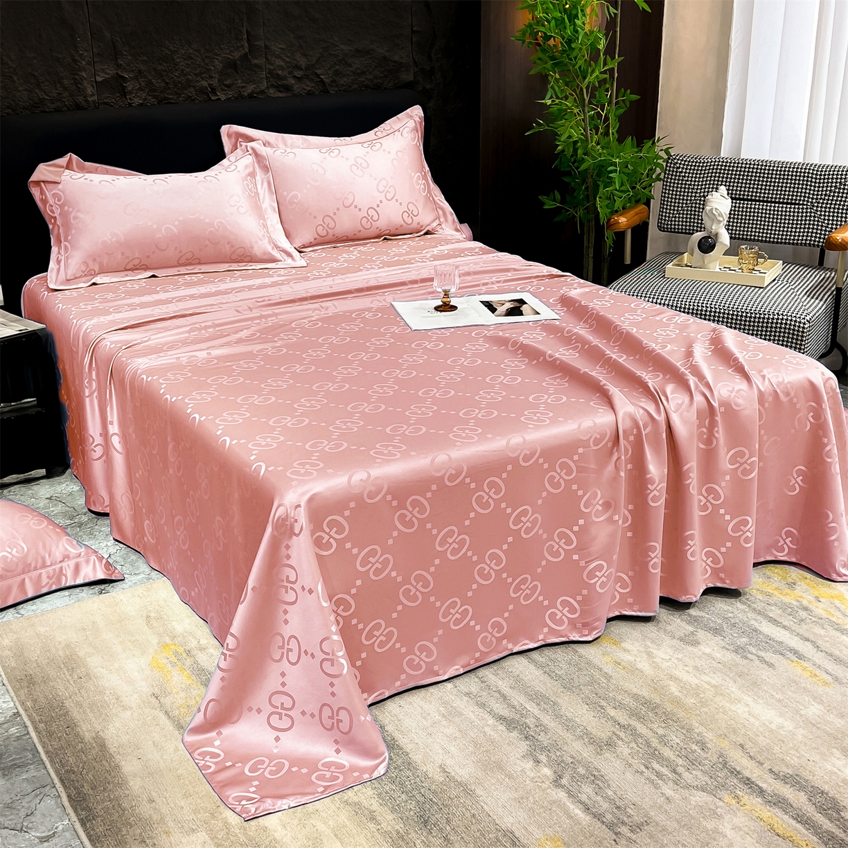 91家纺网 家纺一手货源 找家纺 经年 2026新款水洗真丝提花床单单床单床单单件 洛克-粉玉