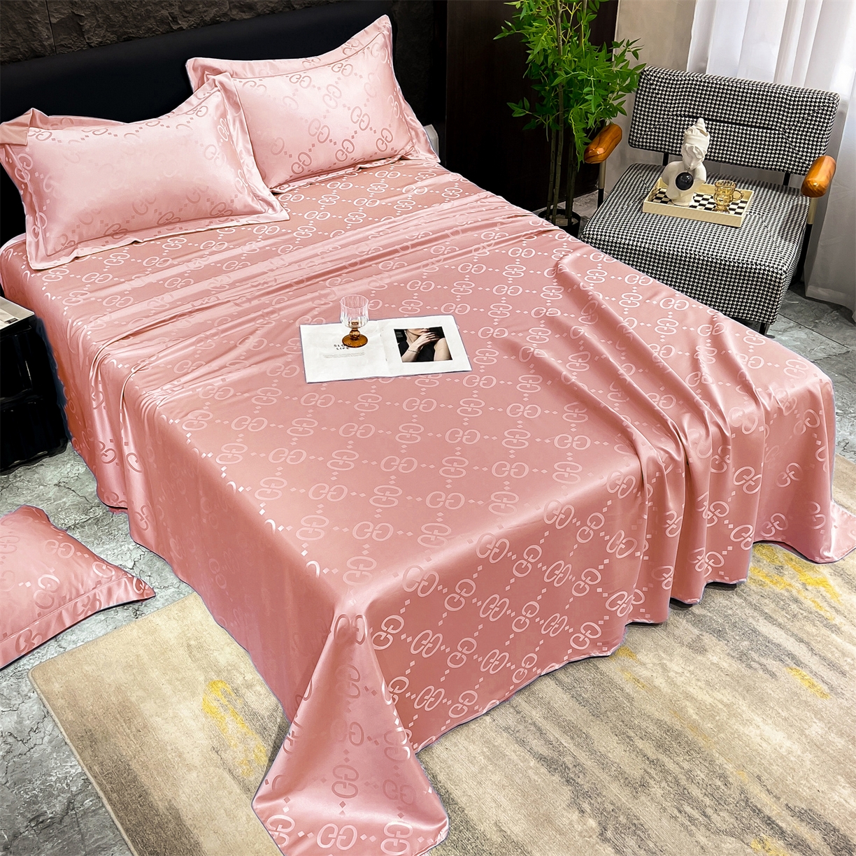 91家纺网 家纺一手货源 找家纺 经年 2026新款水洗真丝提花床单单床单床单单件 洛克-粉玉