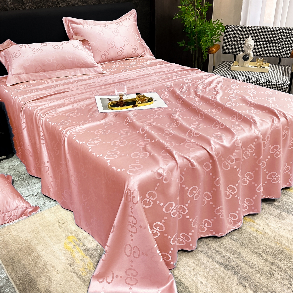 91家纺网 家纺一手货源 找家纺 经年 2026新款水洗真丝提花床单单床单床单单件 洛克-粉玉