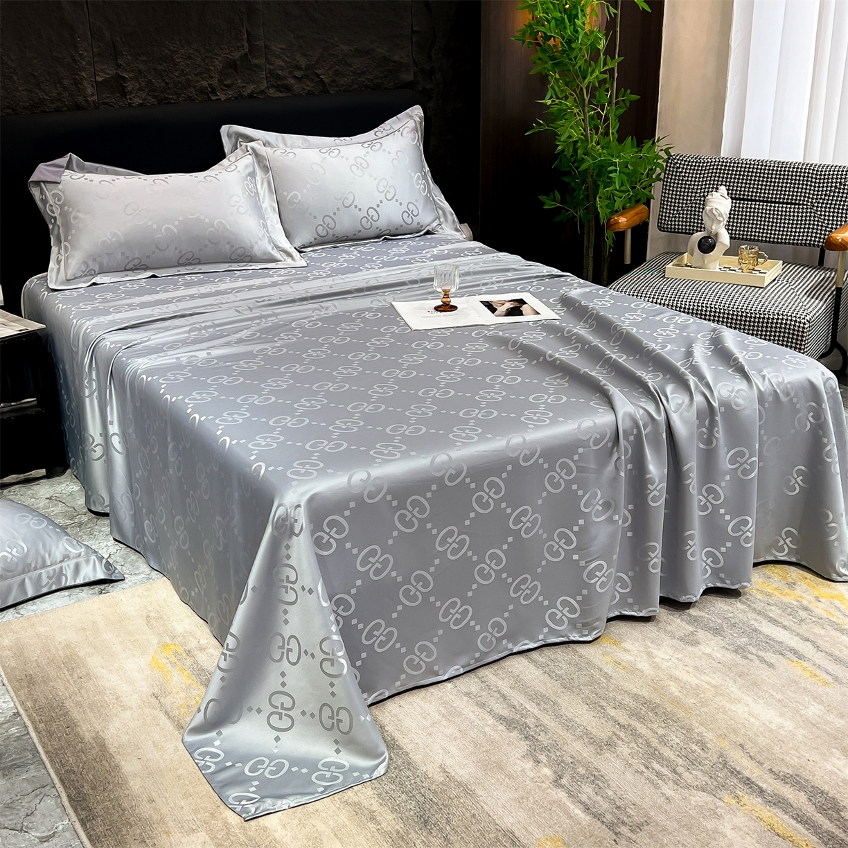 91家纺网 家纺一手货源 找家纺 经年 2026新款水洗真丝提花床单单床单床单单件 洛克-爵士灰