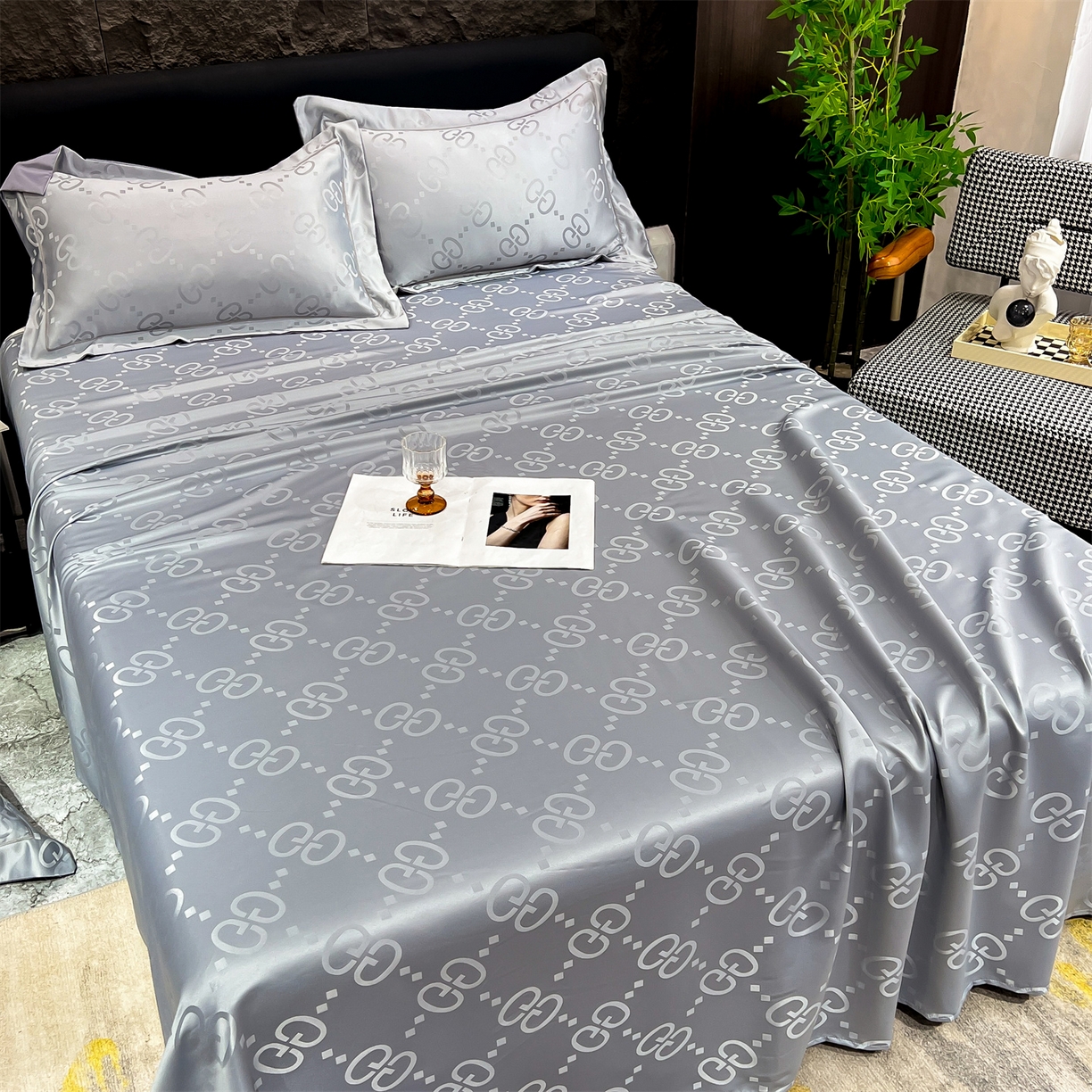 91家纺网 家纺一手货源 找家纺 经年 2026新款水洗真丝提花床单单床单床单单件 洛克-爵士灰